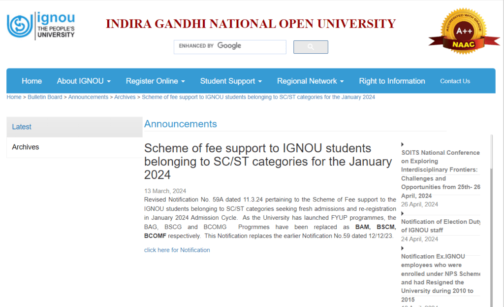 IGNOU Scheme