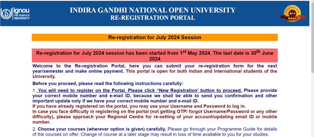 IGNOU re-registration