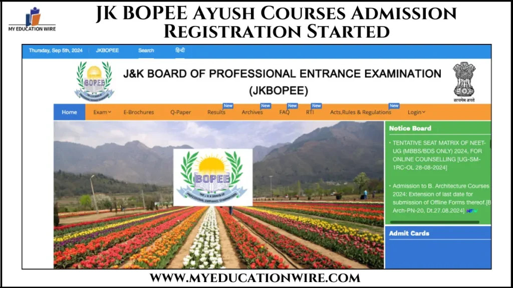 JK BOPEE Ayush Courses Admission Registration Started