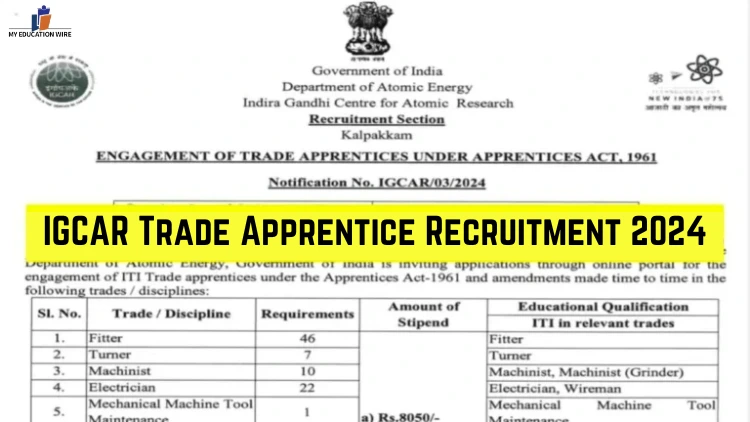 IGCAR Trade Apprentice Recruitment 2024