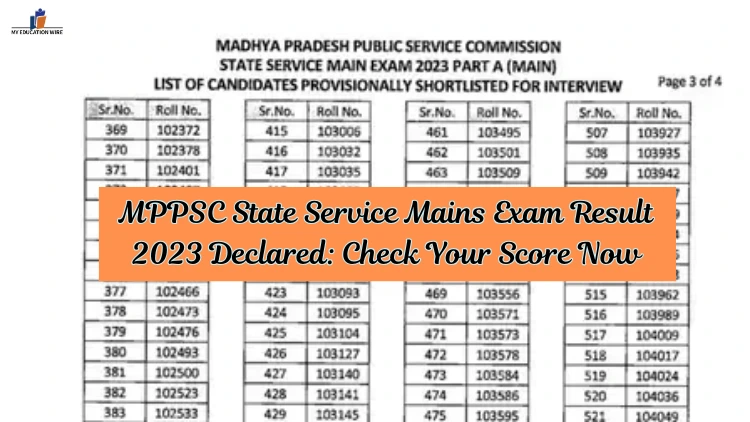 MPPSC State Service Mains Exam Result 2023