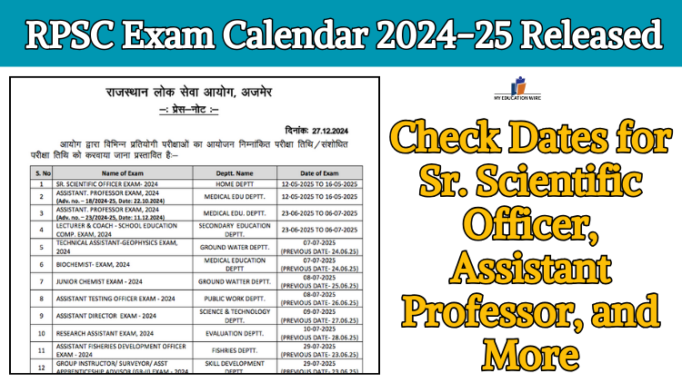 RPSC Exam Calendar 2024-25