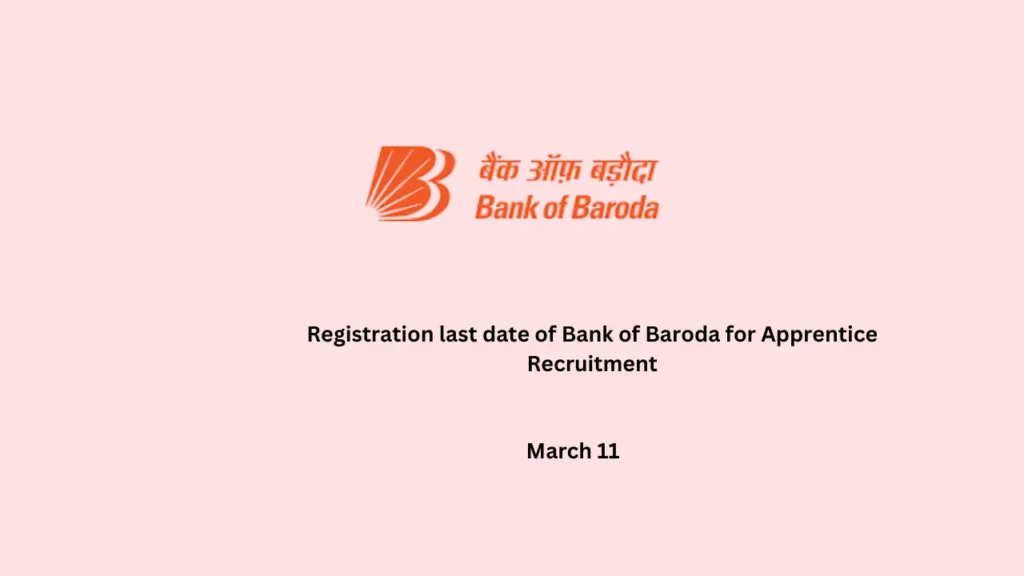 Registration last date of Bank of Baroda for Apprentice Recruitment